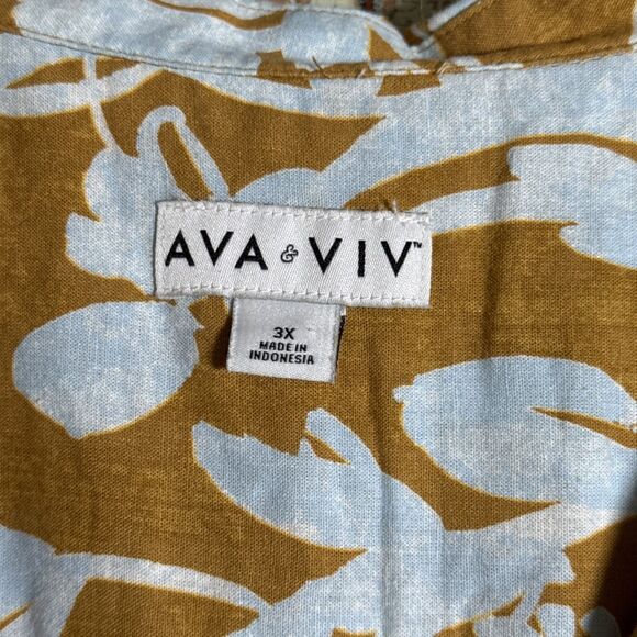 Ava&Viv Womens Yellow T-Shirt Floral Button Collared Short Sleeve Size 3X - Picture 2 of 7